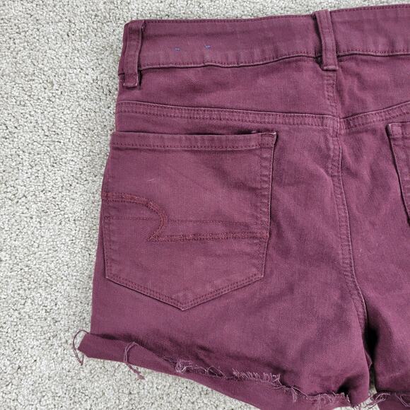 American Eagle Denim Cut Off Shorts Womens 8 Purple Red Stretch Hi Rise Raw Hem - Picture 13 of 16